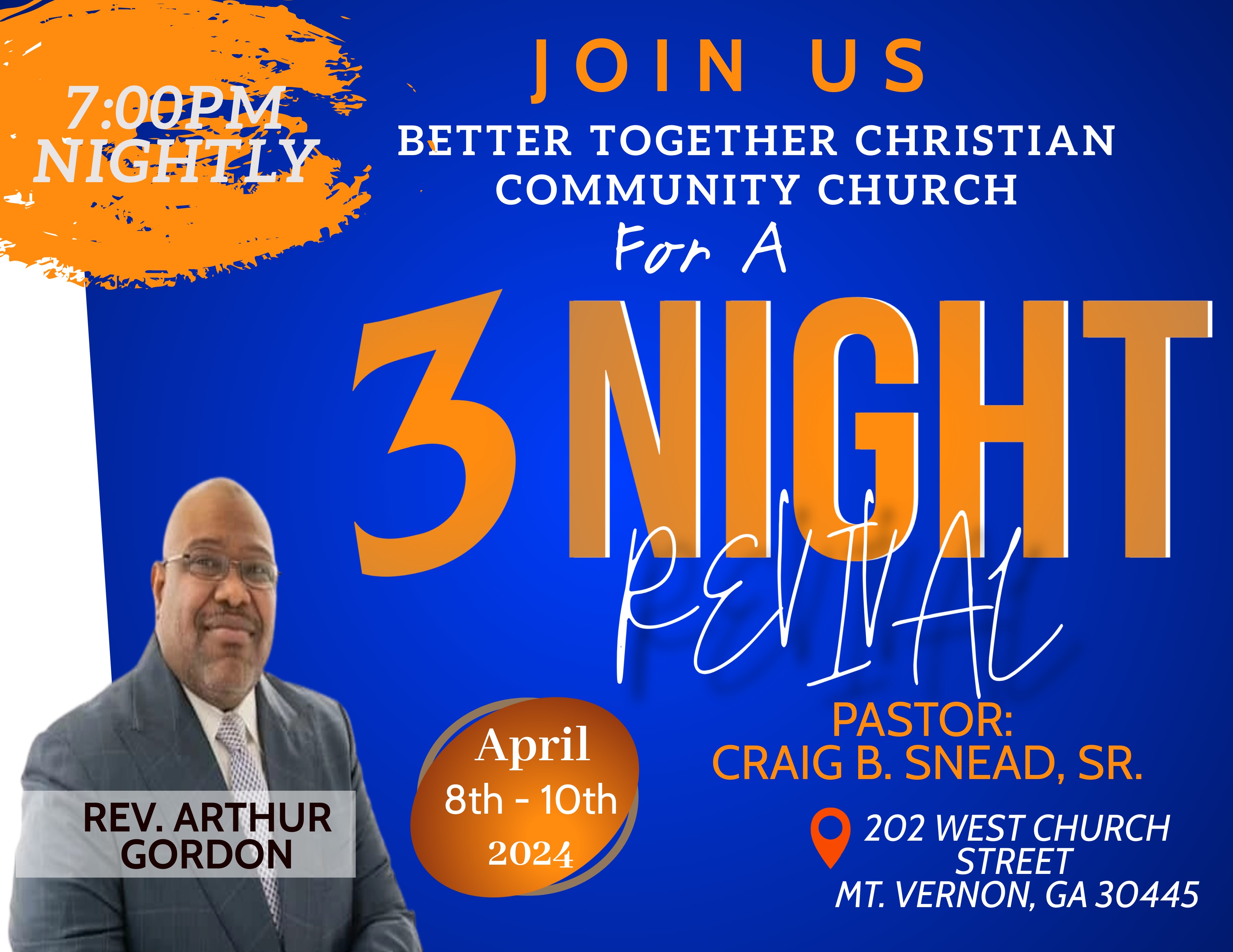 April 8-10--Three Night Revival in Mt. Vernon
