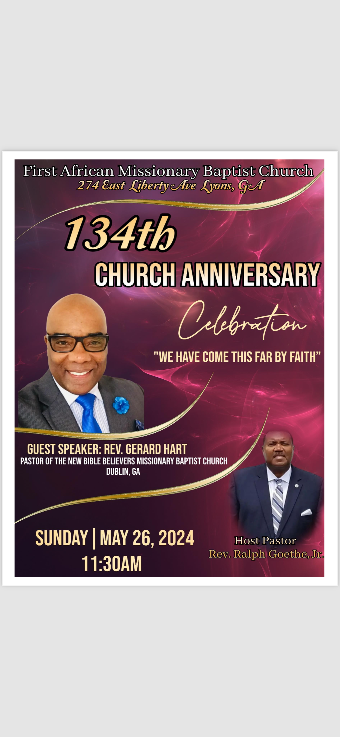 May 26--134th Church Anniversary in Lyons