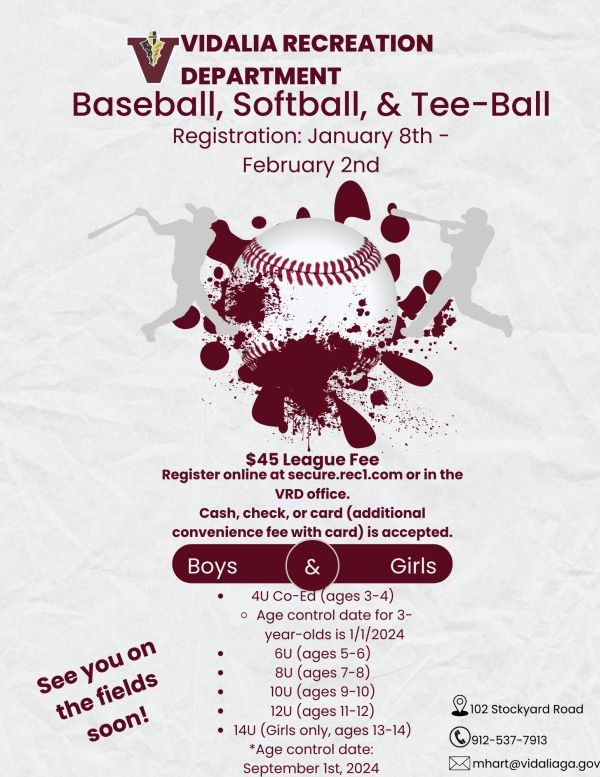 VRD 2024 Baseball, Softball, & Tee-Ball Registrations 