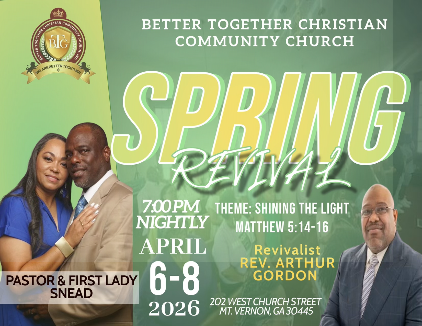 April 6-8--Spring Revival in Mt. Vernon