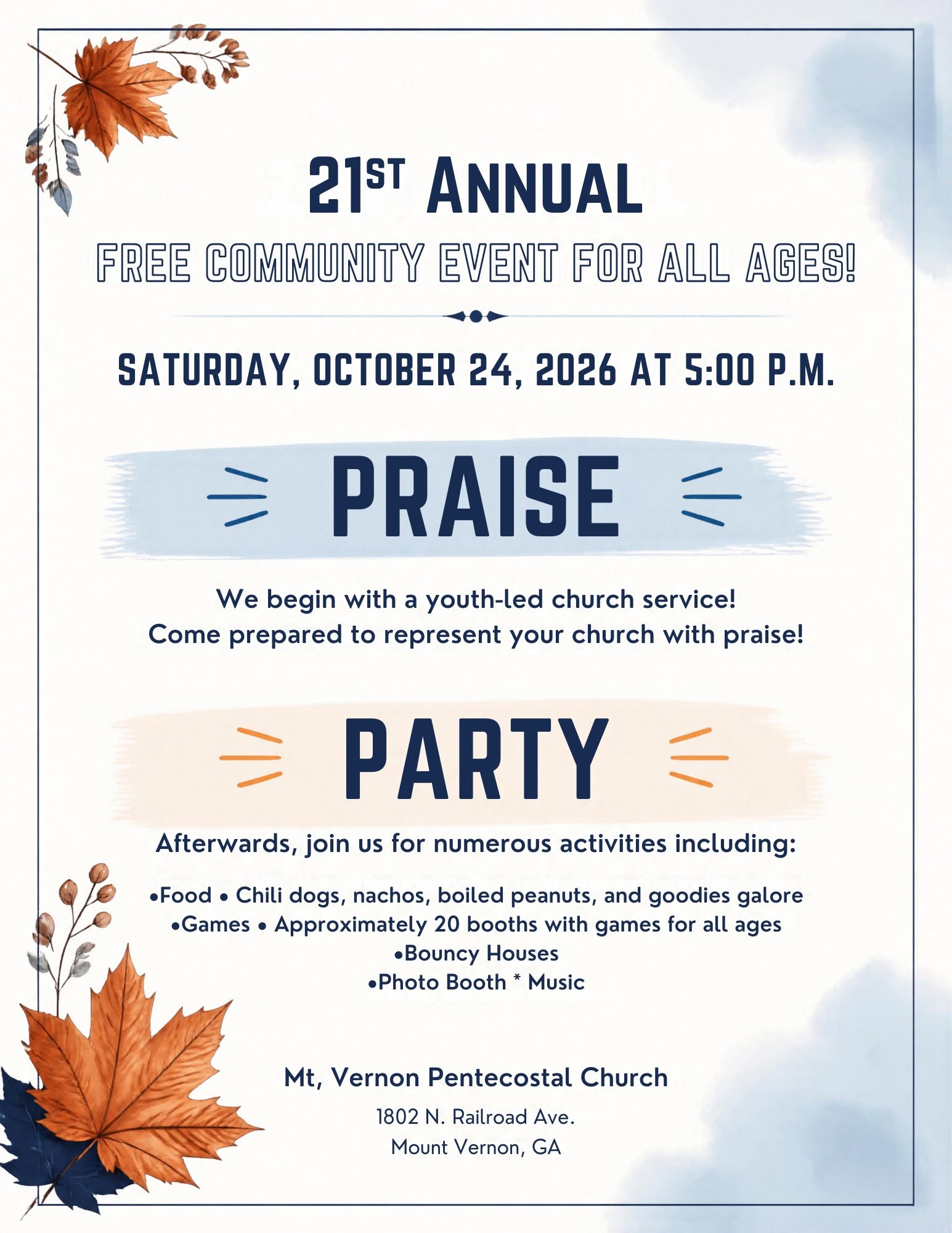 October 24--Praise Party in Mt. Vernon