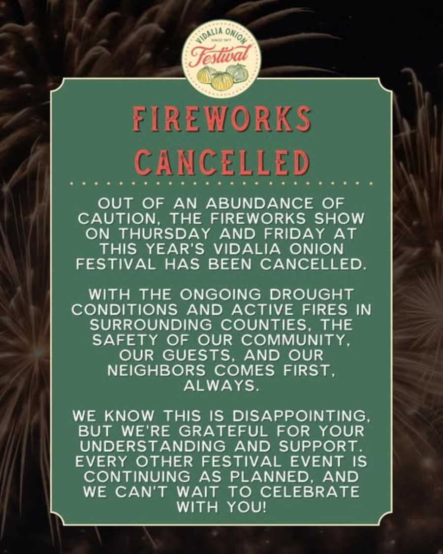 Onion Festival Fireworks Cancelled